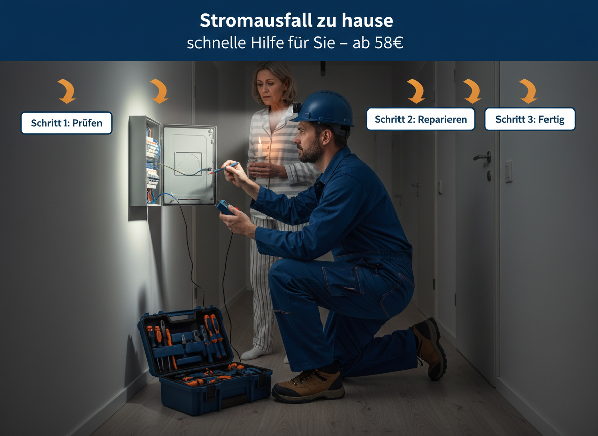 Create a professional semi-realistic visual explanation image for a German local-service article.
SECTION TOPIC (Lösung / Reparatur / Ablauf):