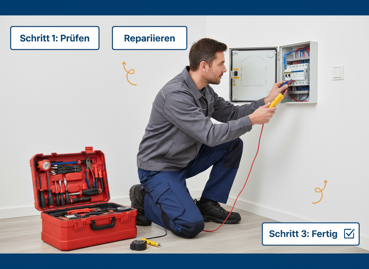 Create a professional semi-realistic visual explanation image for a German local-service article. SECTION TOPIC (Lösung / Reparatur / Ablauf):