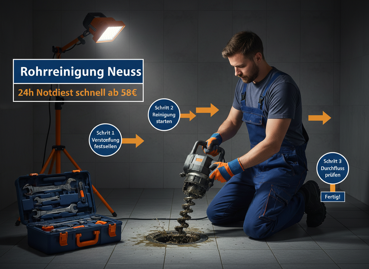 Techniker bei der Rohrreinigung in Neuss mit einer Motorspirale